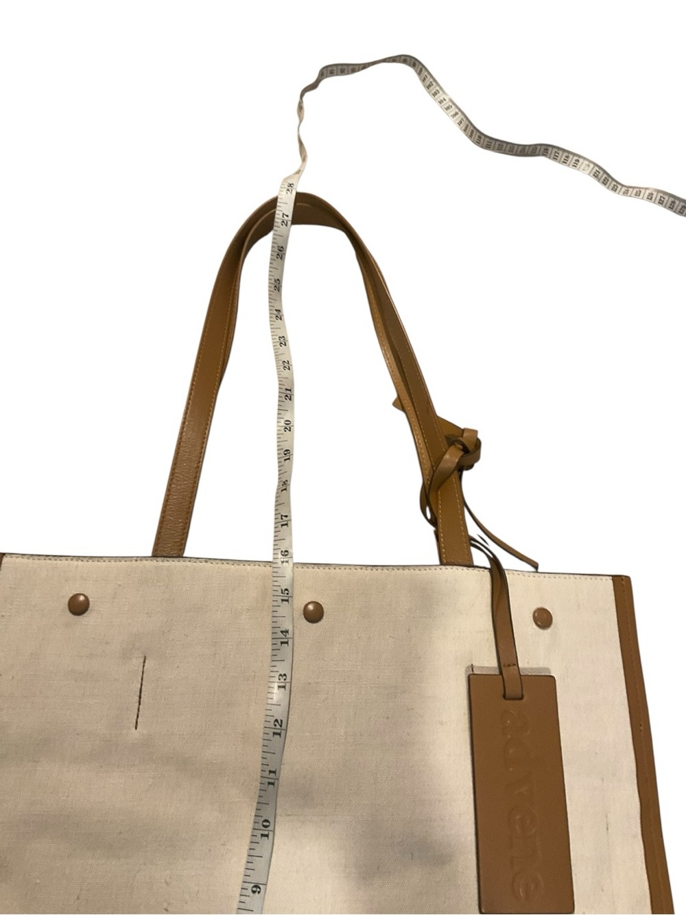 Cream Canvas Tote with Tan Leather Trim and Tag - Picture 11 of 13